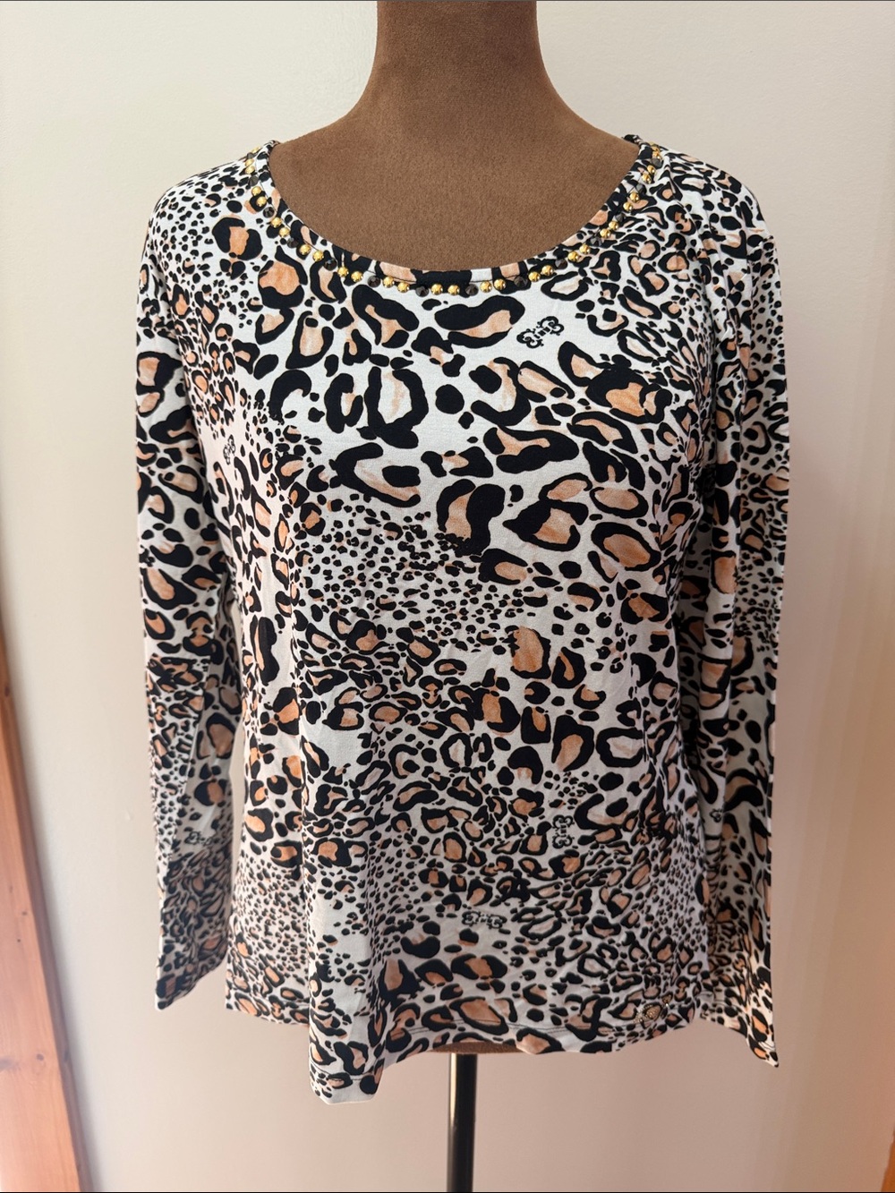 Barts Women's Leopard Print Blouse - Black, Brown, and White. Size 46/Medium